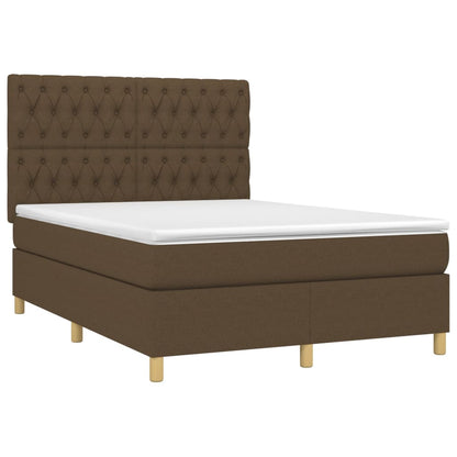 Letto a Molle Materasso e LED MarroneScuro 140x190cm in Tessuto