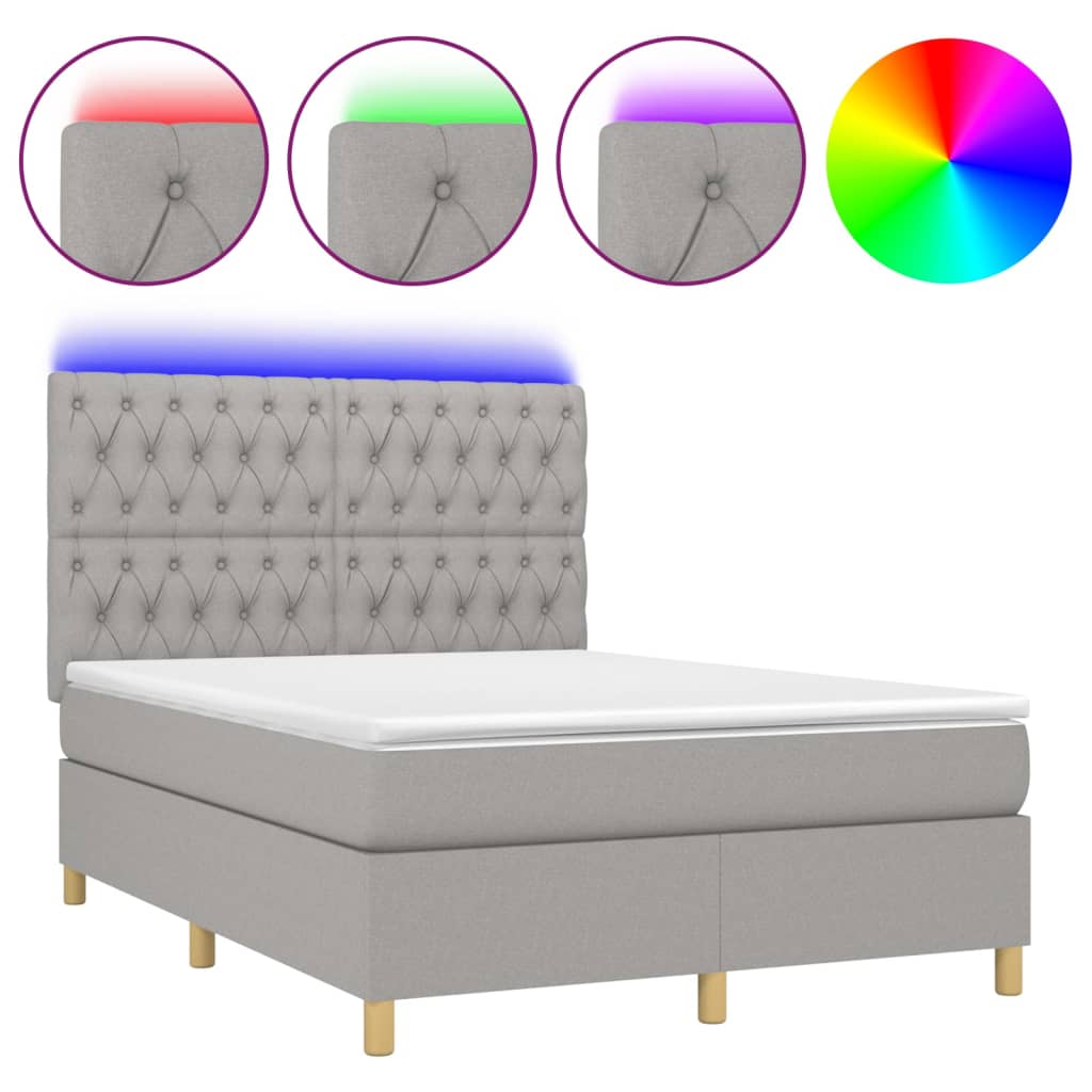 Letto a Molle Materasso e LED Grigio Chiaro 140x200 cm Tessuto - homemem39