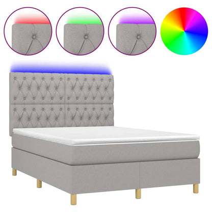 Letto a Molle Materasso e LED Grigio Chiaro 140x200 cm Tessuto - homemem39