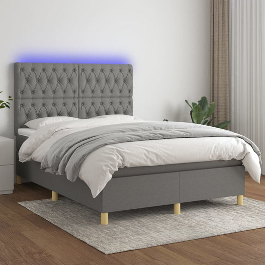 Letto a Molle Materasso e LED Grigio Scuro 140x200cm in Tessuto - homemem39