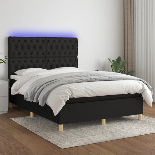 Letto a Molle con Materasso e LED Nero 140x200 cm in Tessuto | homemem39