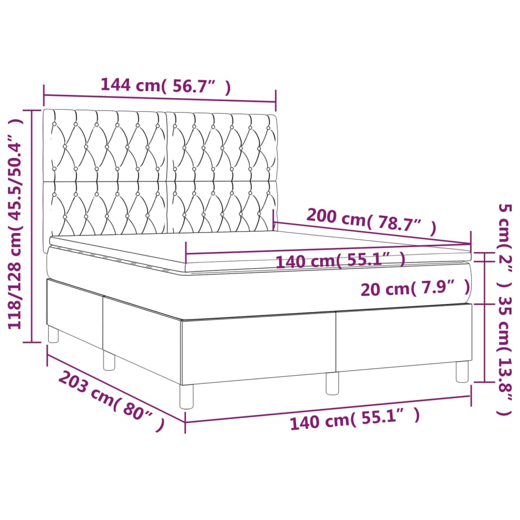 Letto a Molle Materasso e LED Marrone Scuro 140x200 cm Tessuto | homemem39