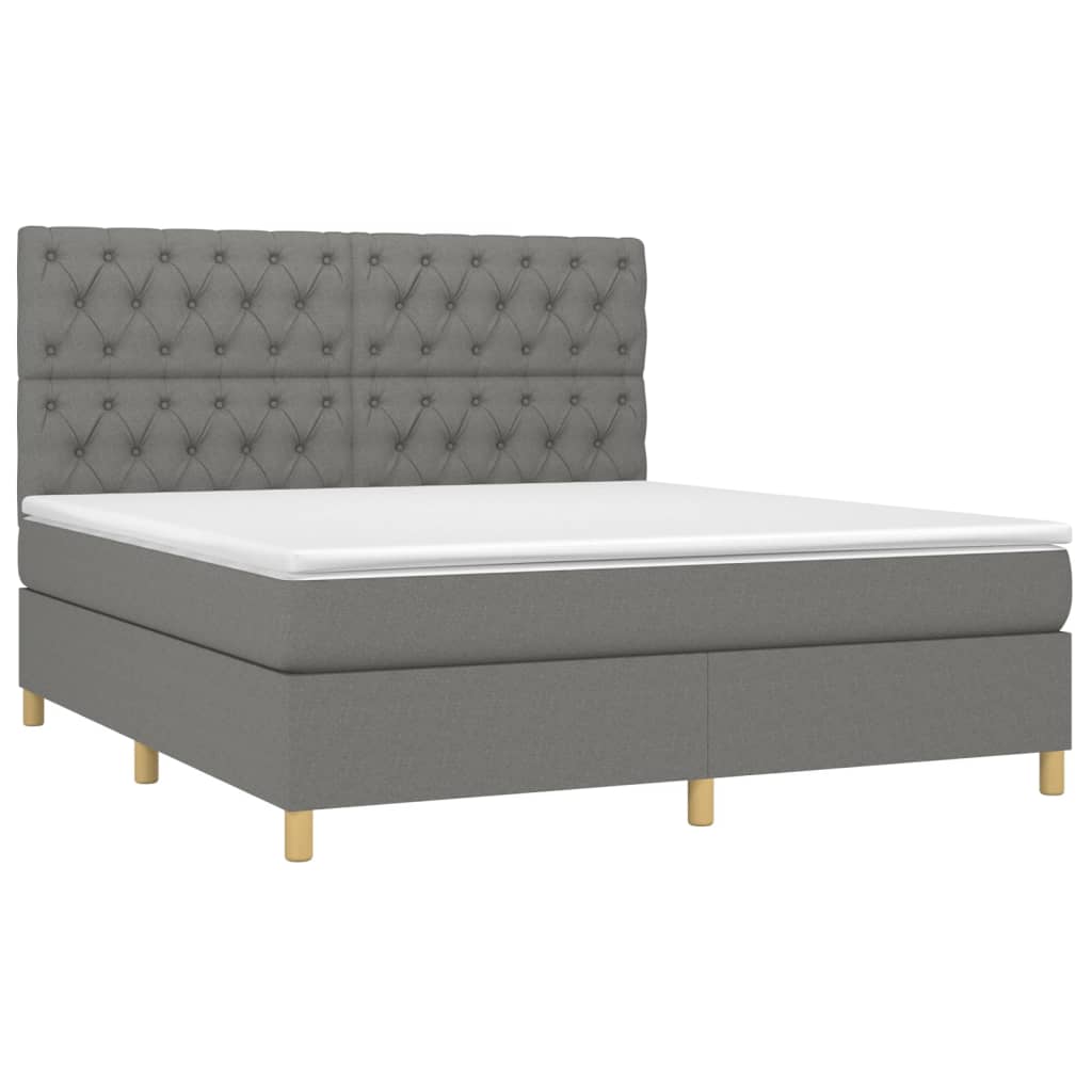 Letto a Molle Materasso e LED Grigio Scuro 160x200cm in Tessuto - homemem39
