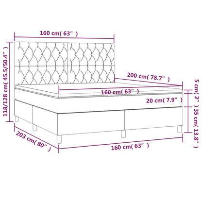 Letto a Molle Materasso e LED Marrone Scuro 160x200 cm Tessuto | homemem39