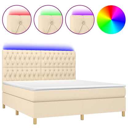 Letto a Molle con Materasso e LED Crema 160x200 cm in Tessuto