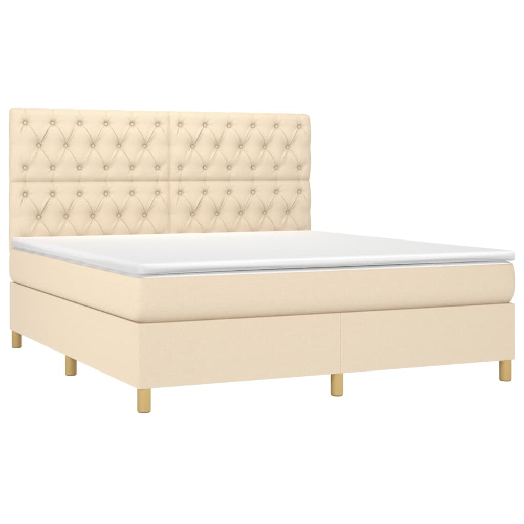 Letto a Molle con Materasso e LED Crema 160x200 cm in Tessuto | homemem39