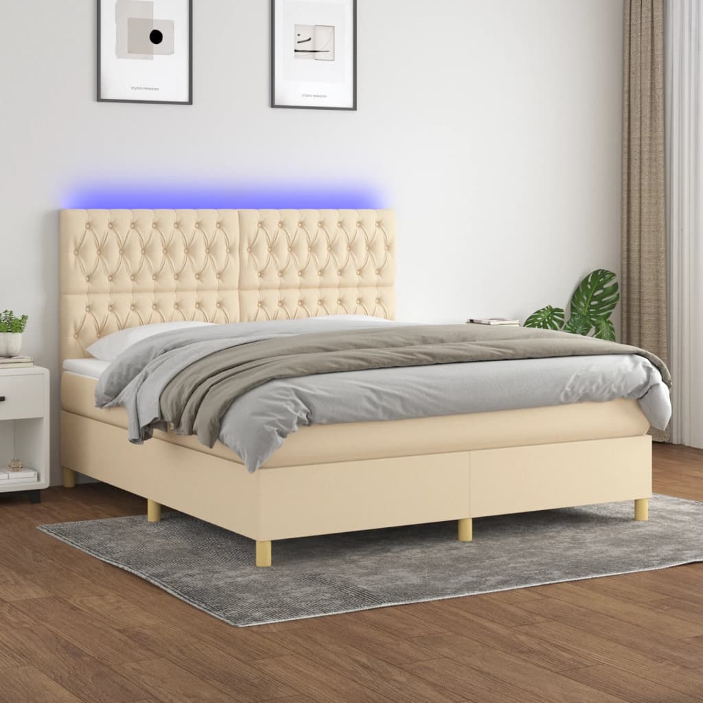 Letto a Molle con Materasso e LED Crema 160x200 cm in Tessuto | homemem39