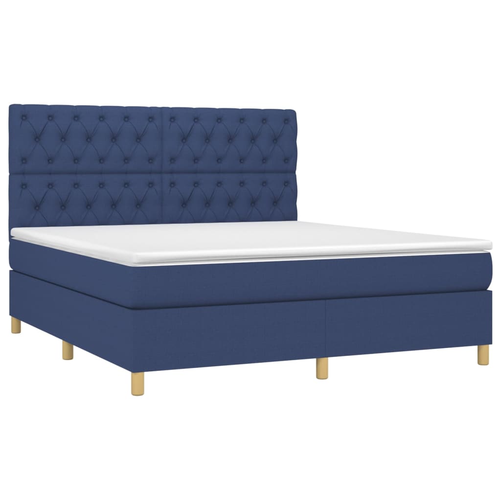 Letto a Molle con Materasso e LED Blu 160x200 cm in Tessuto - homemem39