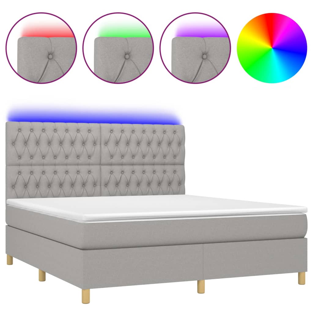Letto a Molle Materasso e LED Grigio Chiaro 180x200 cm Tessuto - homemem39