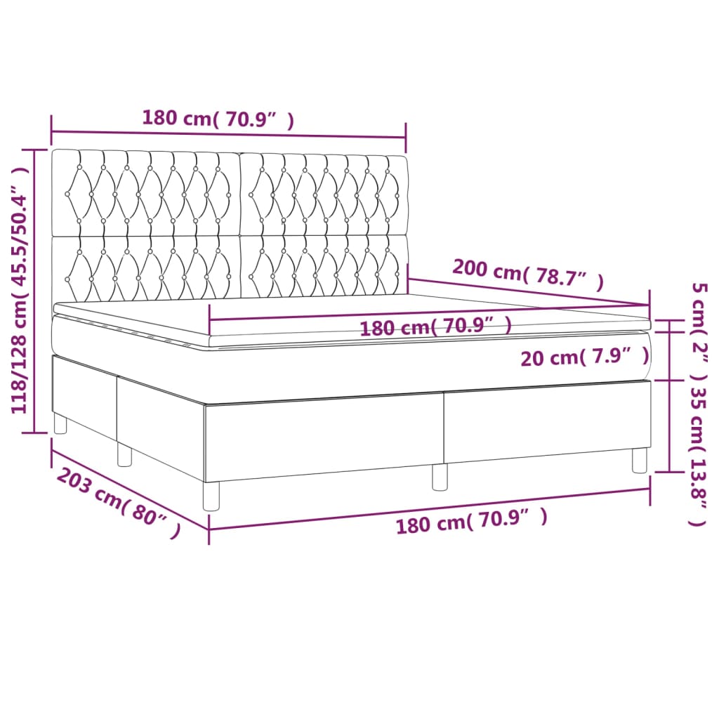 Letto a Molle Materasso e LED MarroneScuro 180x200cm in Tessuto | homemem39