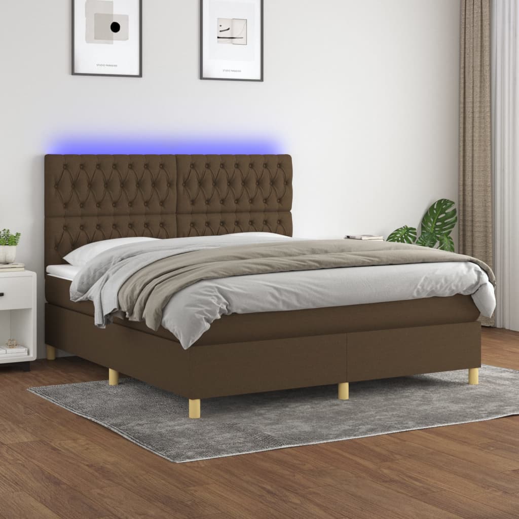 Letto a Molle Materasso e LED MarroneScuro 180x200cm in Tessuto | homemem39