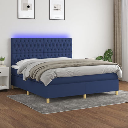 Letto a Molle con Materasso e LED Blu 180x200 cm in Tessuto - homemem39