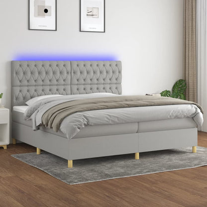 Letto a Molle Materasso e LED Grigio Chiaro 200x200 cm Tessuto - homemem39