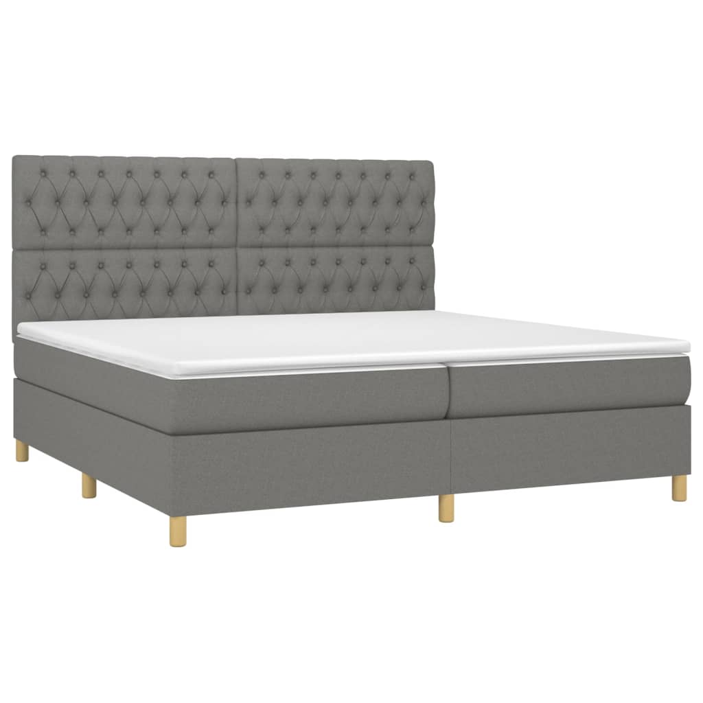 Letto a Molle Materasso e LED Grigio Scuro 200x200cm in Tessuto - homemem39