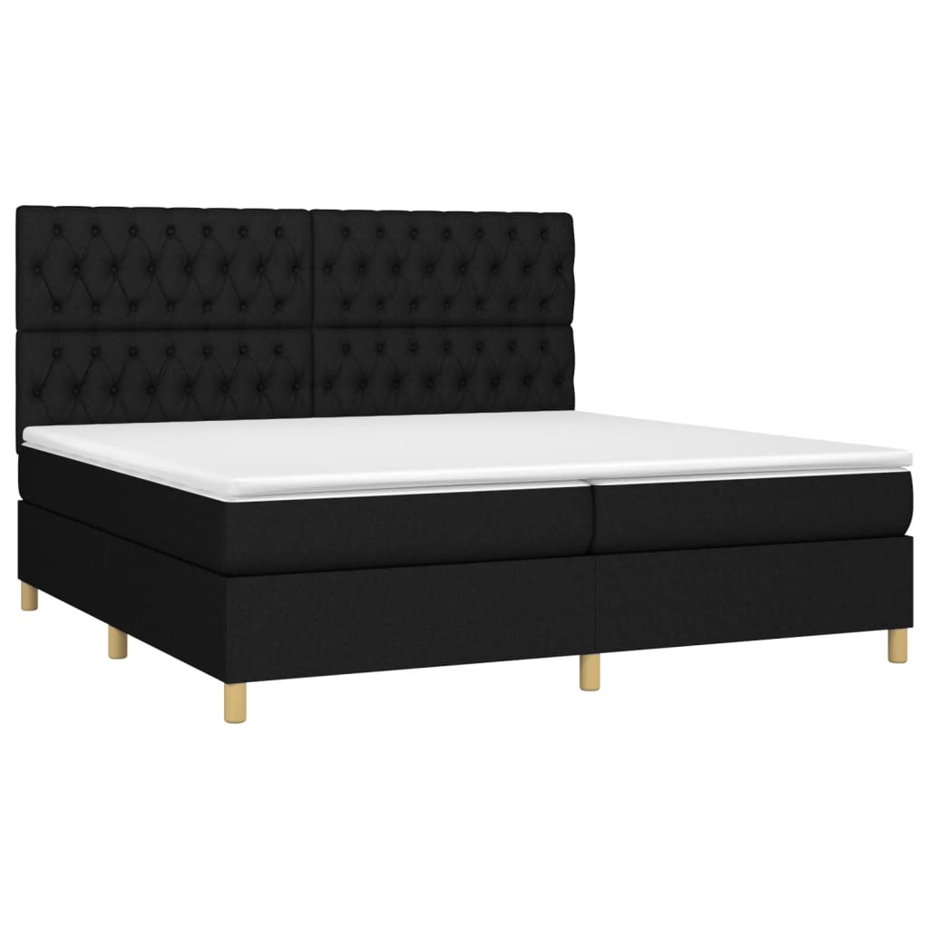 Letto a Molle Materasso e LED Nero 200x200cm in Tessuto - homemem39
