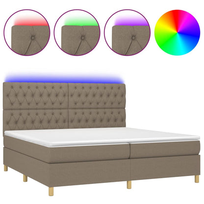 Letto a Molle Materasso e LED tortora 200x200cm in Tessuto - homemem39