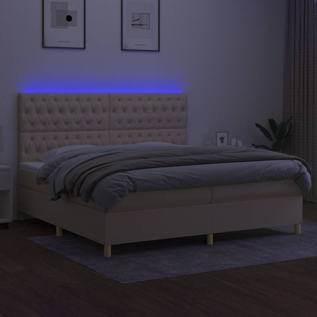 Letto a Molle Materasso e LED bianco 200x200cm in Tessuto