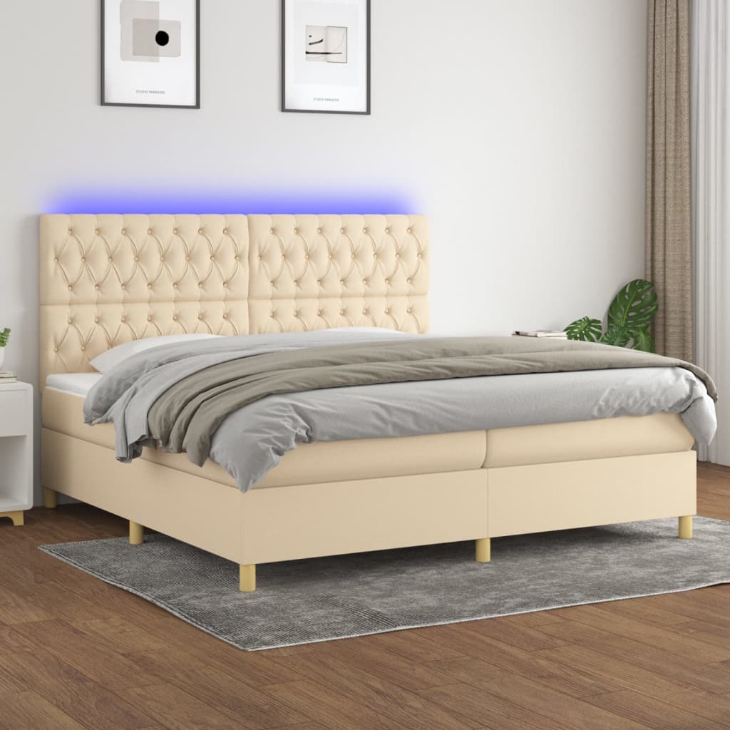 Letto a Molle Materasso e LED bianco 200x200cm in Tessuto - homemem39