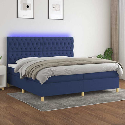 Letto a Molle Materasso e LED Blu 200x200cm in Tessuto