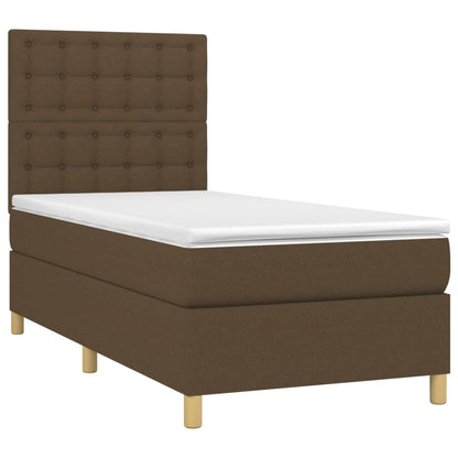 Letto a Molle Materasso e LED Marrone Scuro 80x200cm in Tessuto | homemem39