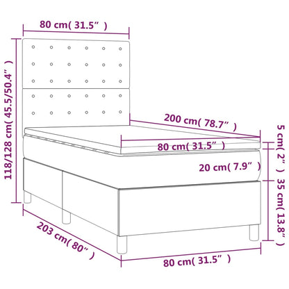 Letto a Molle Materasso e LED Marrone Scuro 80x200cm in Tessuto | homemem39