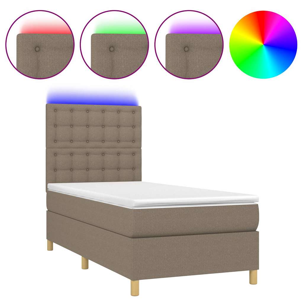 Letto a Molle con Materasso e LED Tortora 80x200 cm in Tessuto