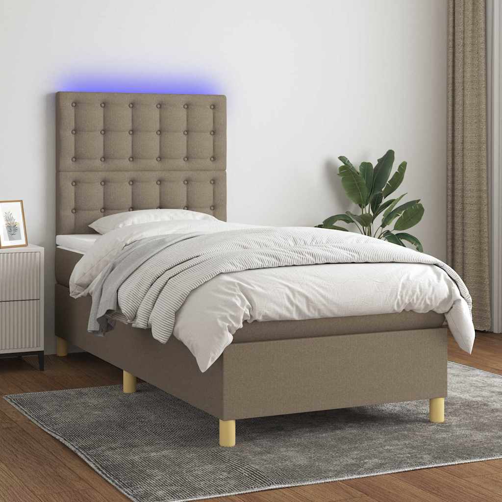 Letto a Molle con Materasso e LED Tortora 80x200 cm in Tessuto