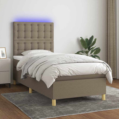 Letto a Molle con Materasso e LED Tortora 80x200 cm in Tessuto