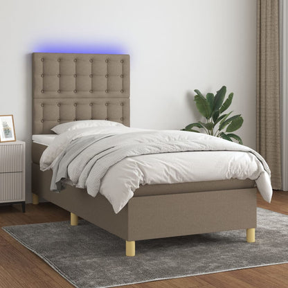 Letto a Molle con Materasso e LED Tortora 90x190 cm in Tessuto - homemem39