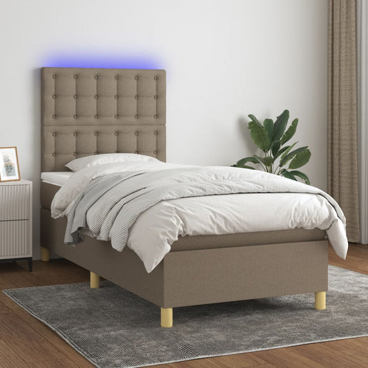 Letto a Molle con Materasso e LED Tortora 90x200 cm in Tessuto - homemem39