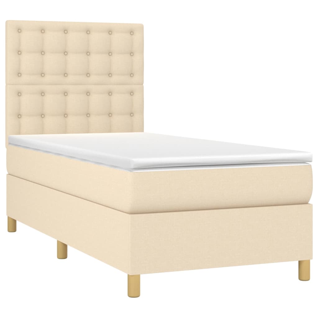 Letto a Molle con Materasso e LED Crema 90x200 cm in Tessuto | homemem39