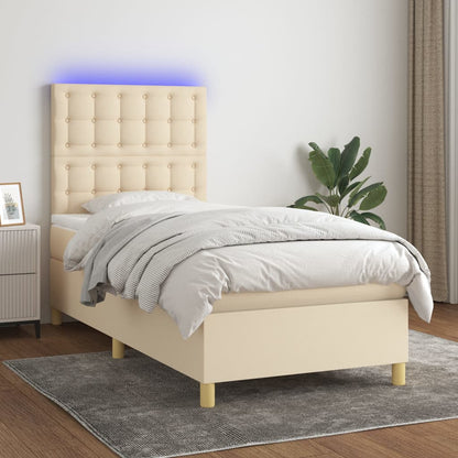 Letto a Molle con Materasso e LED Crema 90x200 cm in Tessuto | homemem39