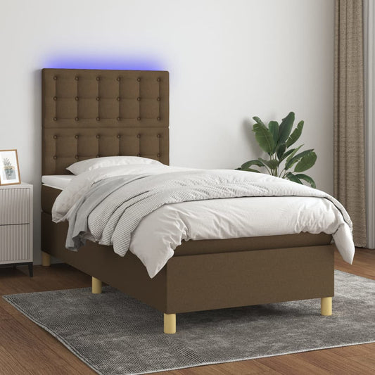 Letto a Molle Materasso e LED Marrone Scuro 100x200 cm Tessuto - homemem39