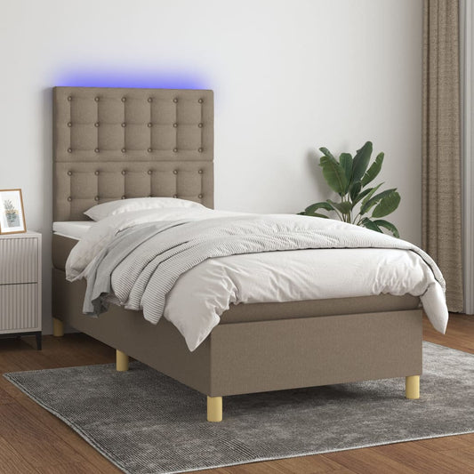 Letto a Molle con Materasso e LED Tortora 100x200cm in Tessuto - homemem39