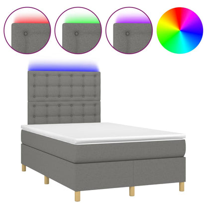Letto a Molle Materasso e LED Grigio Scuro 120x200cm in Tessuto | homemem39