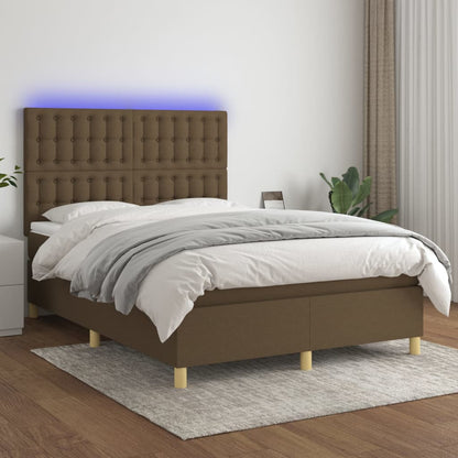 Letto a Molle Materasso e LED MarroneScuro 140x190cm in Tessuto | homemem39
