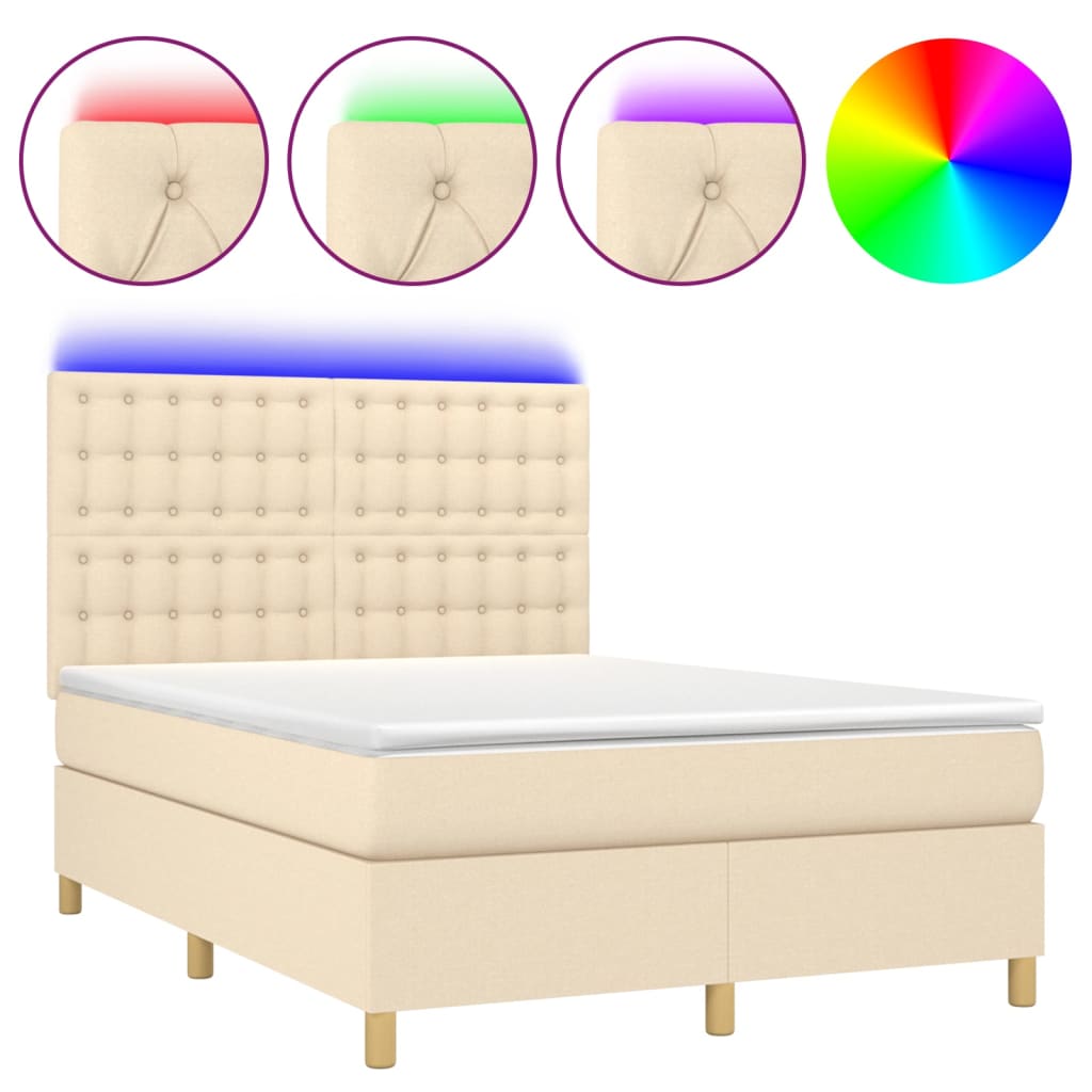 Letto a Molle con Materasso e LED Crema 140x190 cm in Tessuto | homemem39