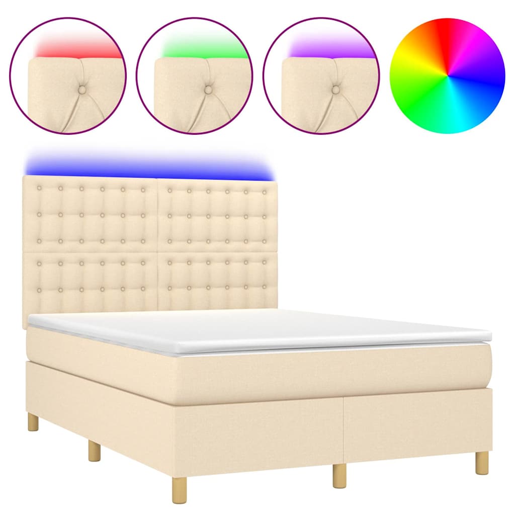 Letto a Molle con Materasso e LED Crema 140x190 cm in Tessuto