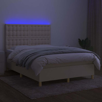 Letto a Molle con Materasso e LED Crema 140x190 cm in Tessuto