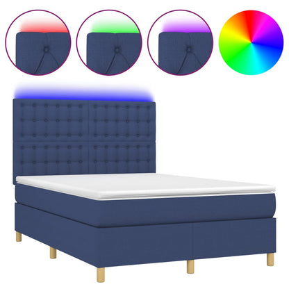 Letto a Molle con Materasso e LED Blu 140x190 cm in Tessuto | homemem39