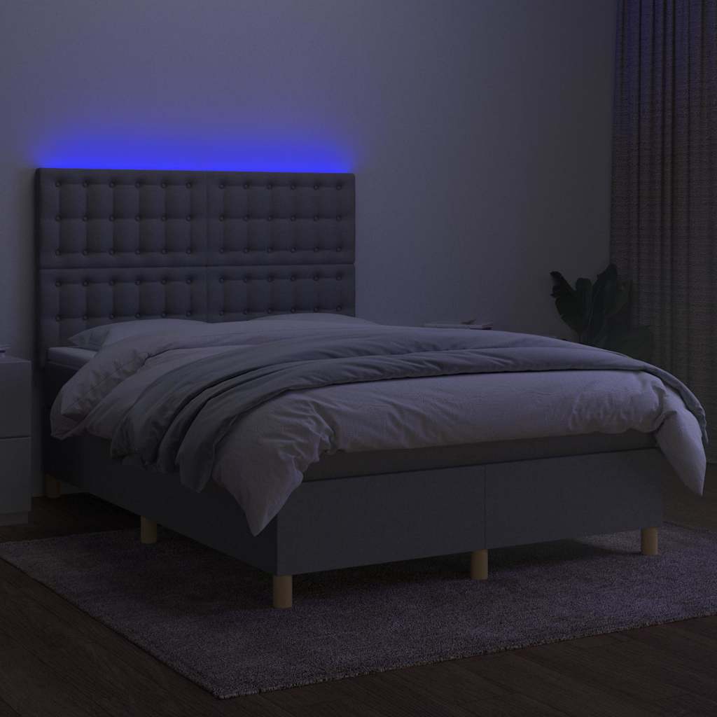 Letto a Molle Materasso e LED Grigio Chiaro 140x200 cm Tessuto