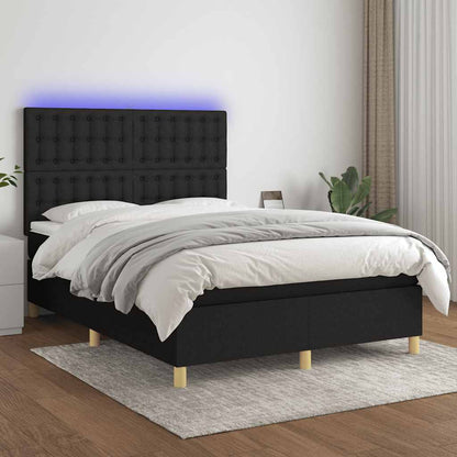 Letto a Molle con Materasso e LED Nero 140x200 cm in Tessuto | homemem39