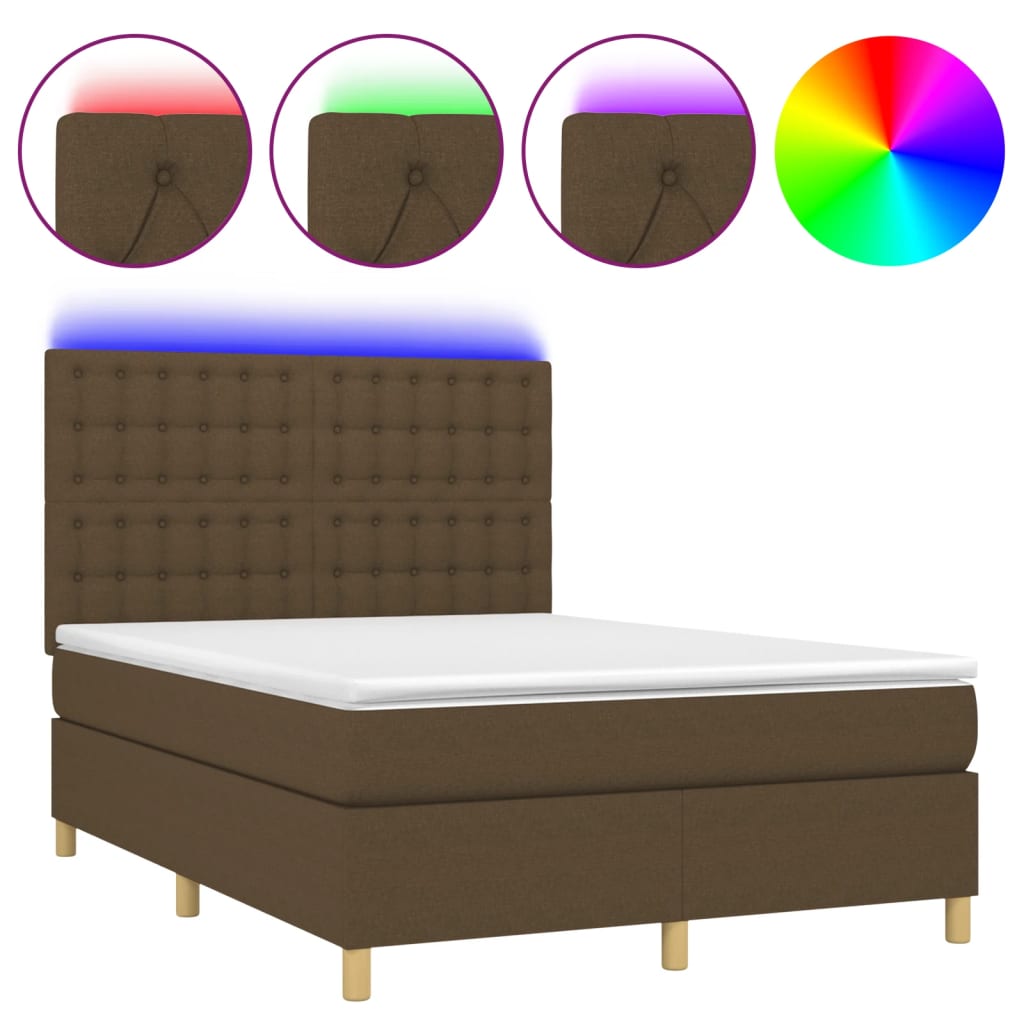 Letto a Molle Materasso e LED Marrone Scuro 140x200 cm Tessuto | homemem39