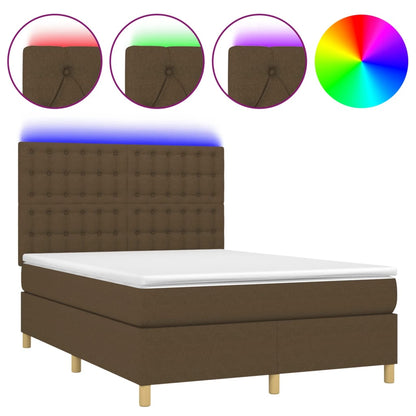 Letto a Molle Materasso e LED Marrone Scuro 140x200 cm Tessuto | homemem39