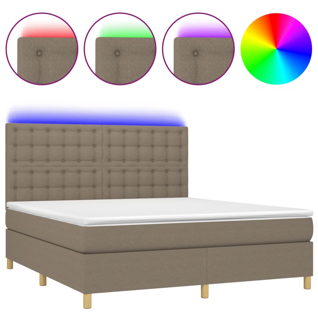 Letto a Molle con Materasso e LED Tortora 160x200 cm in Tessuto - homemem39