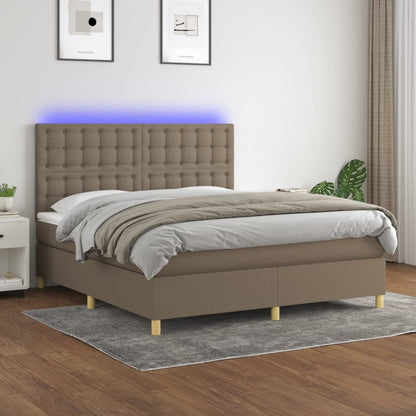 Letto a Molle con Materasso e LED Tortora 160x200 cm in Tessuto - homemem39