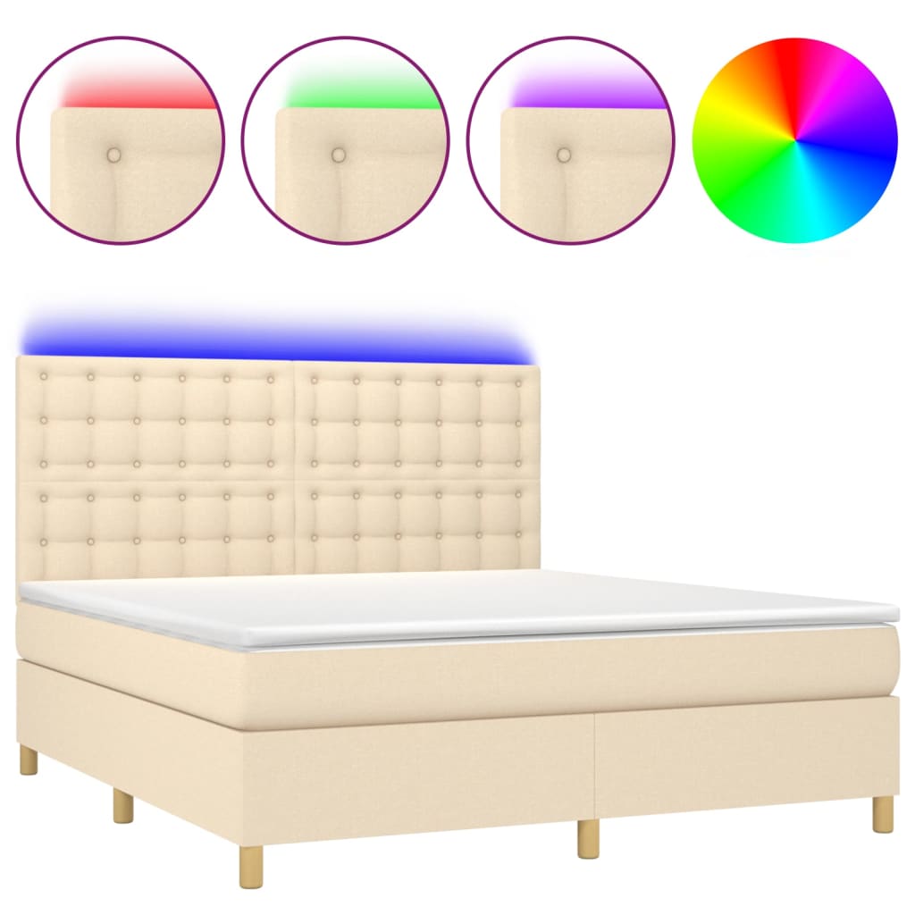 Letto a Molle con Materasso e LED Crema 160x200 cm in Tessuto - homemem39