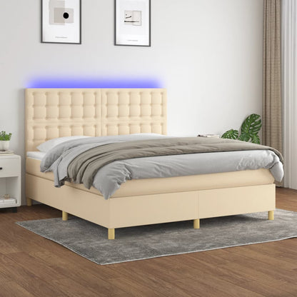 Letto a Molle con Materasso e LED Crema 160x200 cm in Tessuto - homemem39