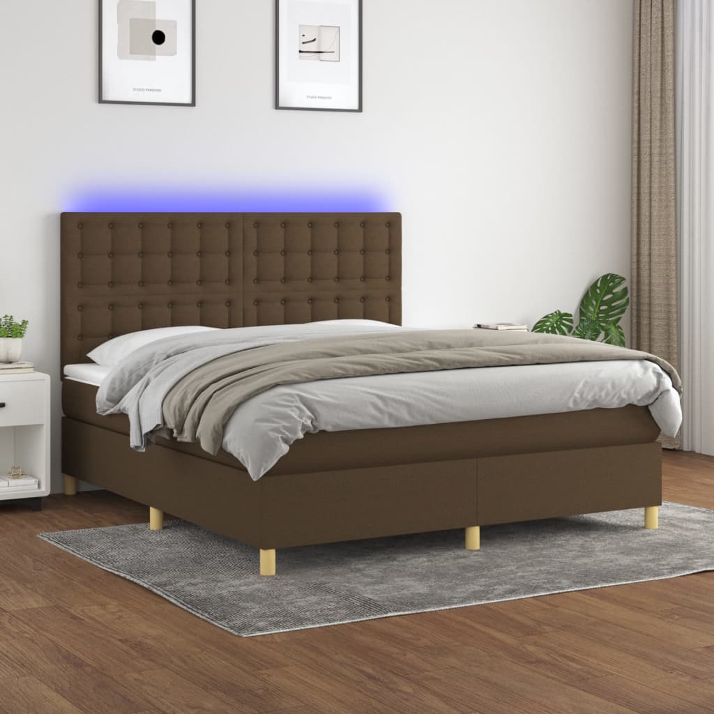Letto a Molle Materasso e LED MarroneScuro 180x200cm in Tessuto | homemem39