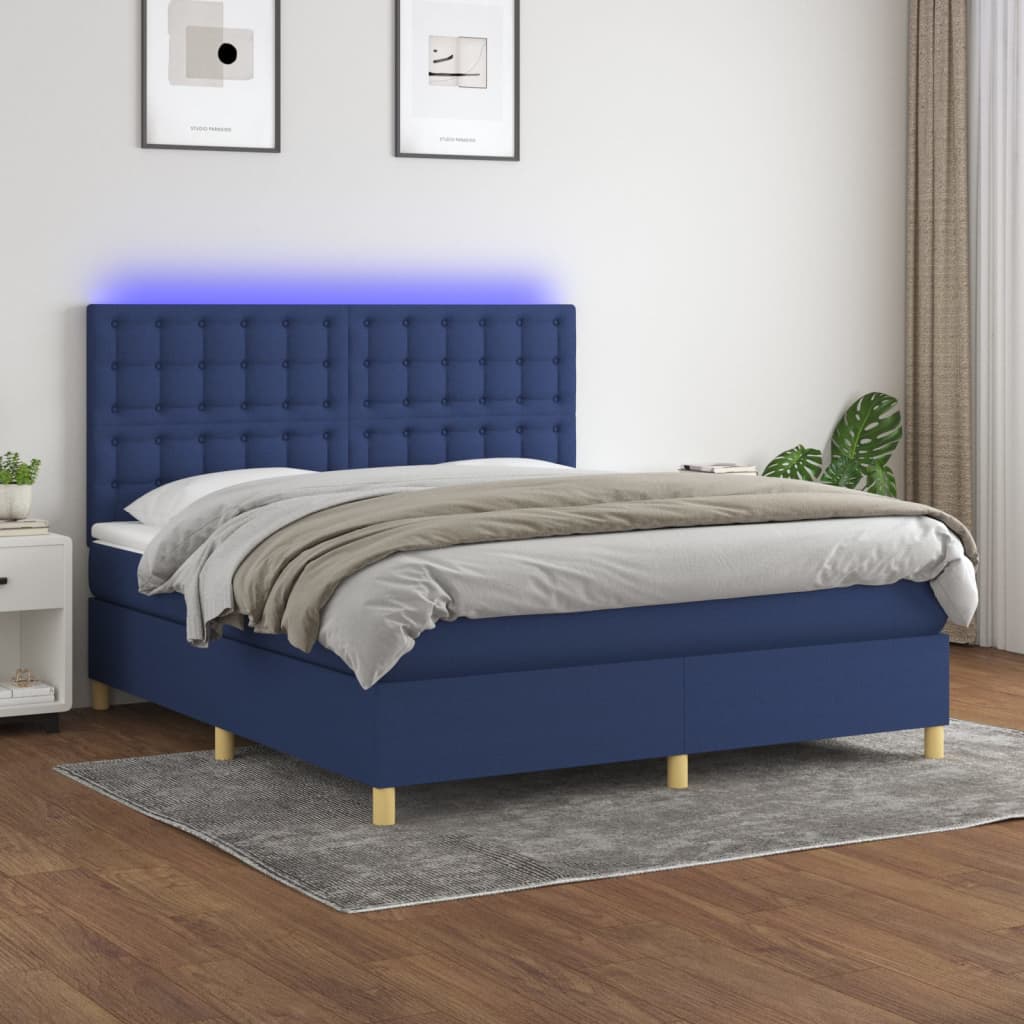 Letto a Molle con Materasso e LED Blu 180x200 cm in Tessuto - homemem39